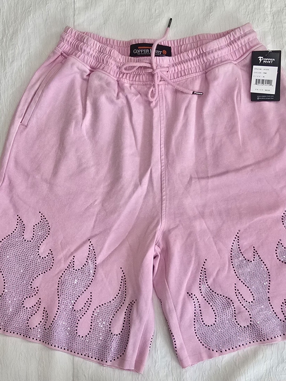 Copper Rivet Men’s Pink Crystal Flame Drawstring Bermuda Shorts